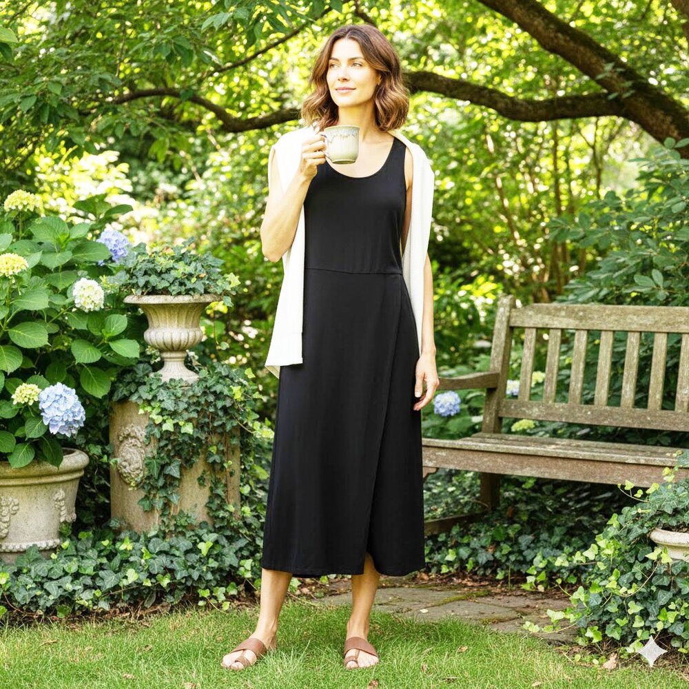 Eileen Fisher Black Cropped Jumpsuit Faux Wrap Day or Evening